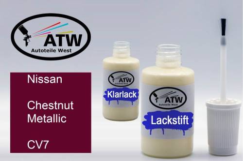 Nissan, Chestnut Metallic, CV7: 20ml Lackstift + 20ml Klarlack - Set, von ATW Autoteile West.